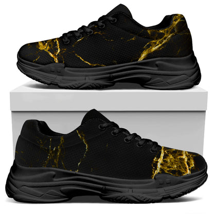 Black Gold Marble Print Black Chunky Shoes