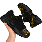 Black Gold Marble Print Black Chunky Shoes