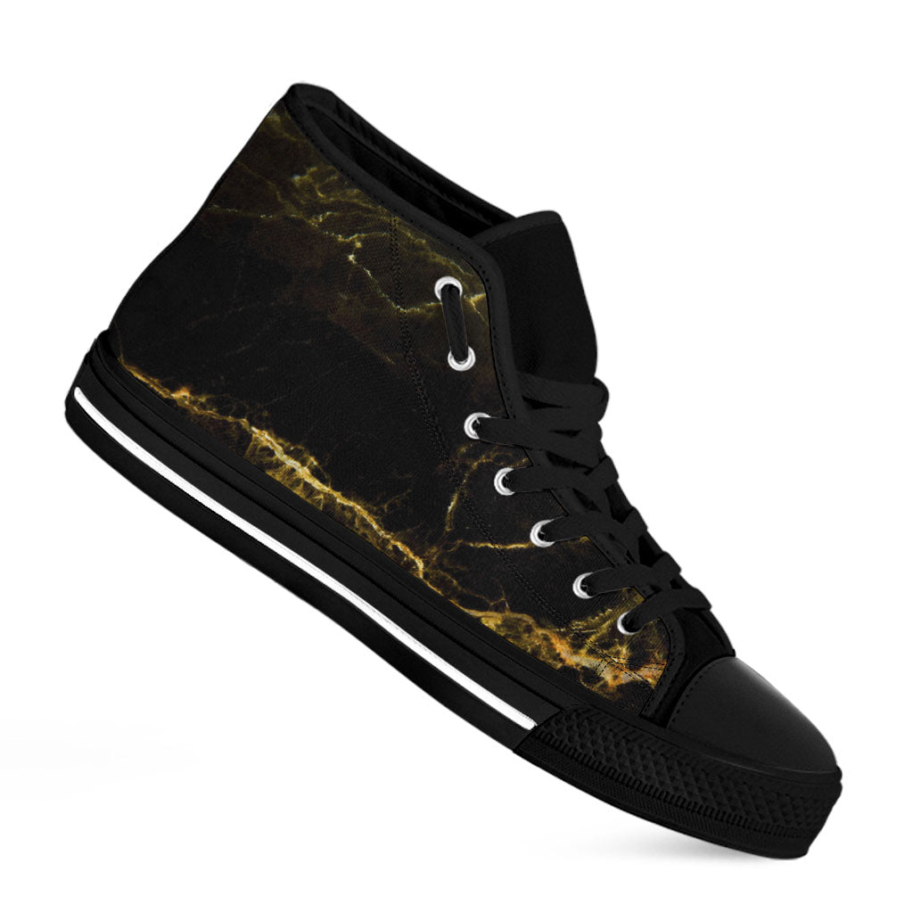 Black Gold Marble Print Black High Top Sneakers