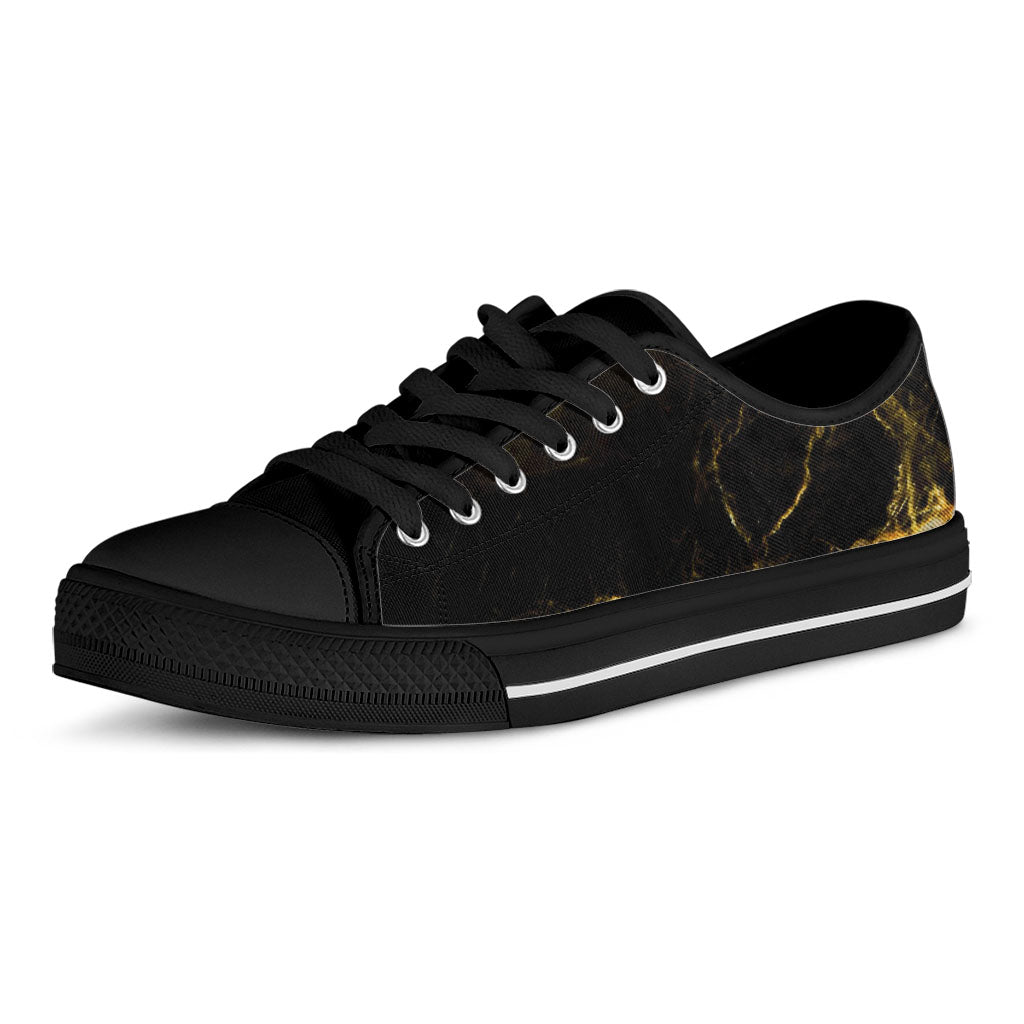 Black Gold Marble Print Black Low Top Sneakers