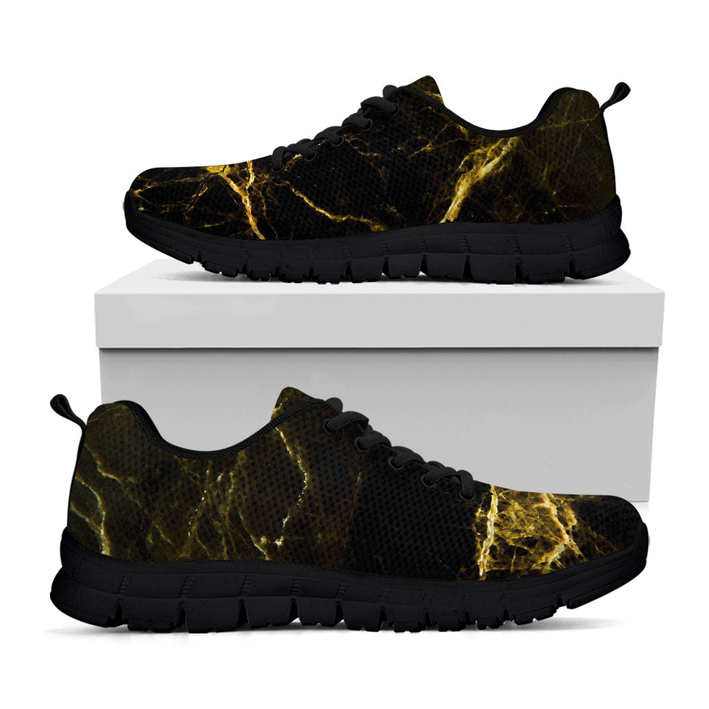 Black Gold Marble Print Black Running Shoes