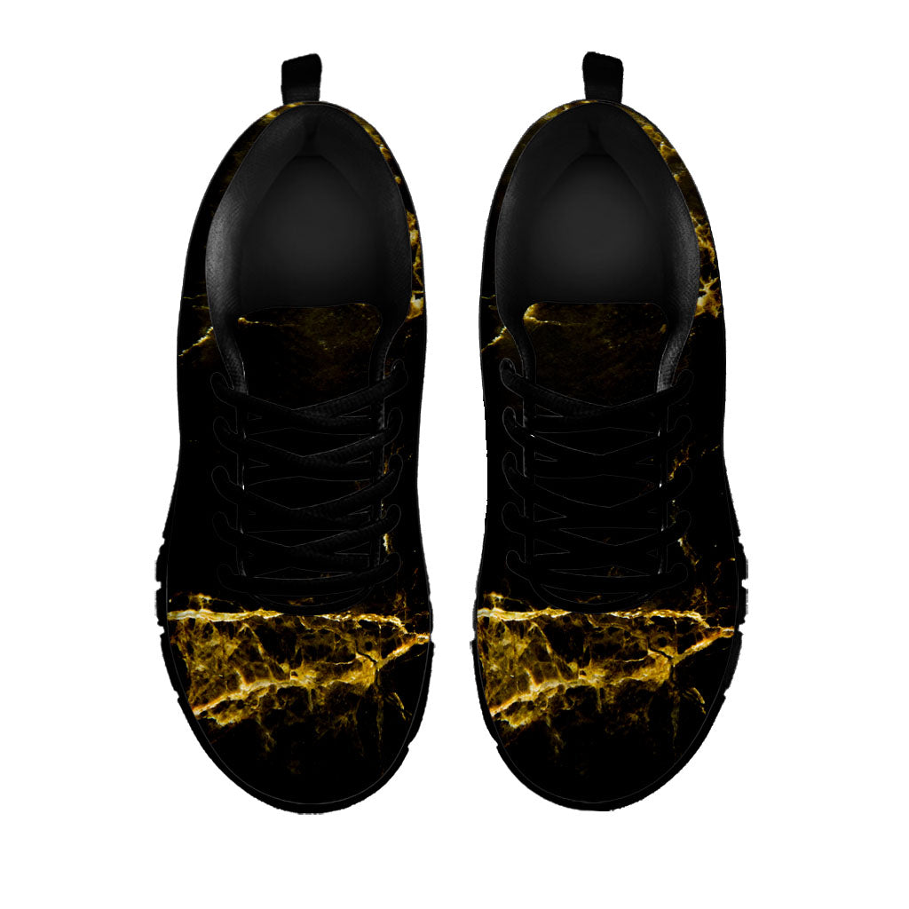 Black Gold Marble Print Black Running Shoes