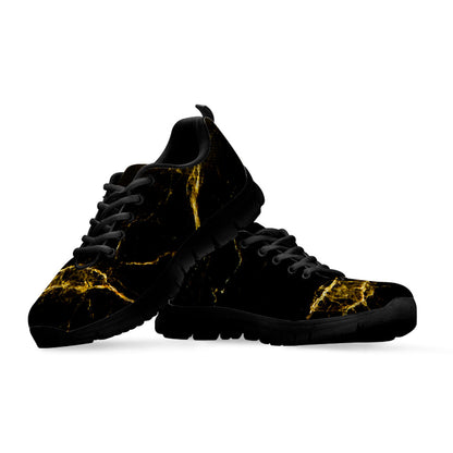 Black Gold Marble Print Black Running Shoes