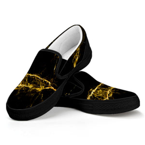 Black Gold Marble Print Black Slip On Sneakers