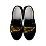 Black Gold Marble Print Black Slip On Sneakers