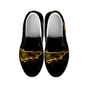 Black Gold Marble Print Black Slip On Sneakers