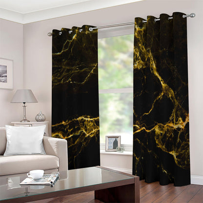 Black Gold Marble Print Blackout Grommet Curtains