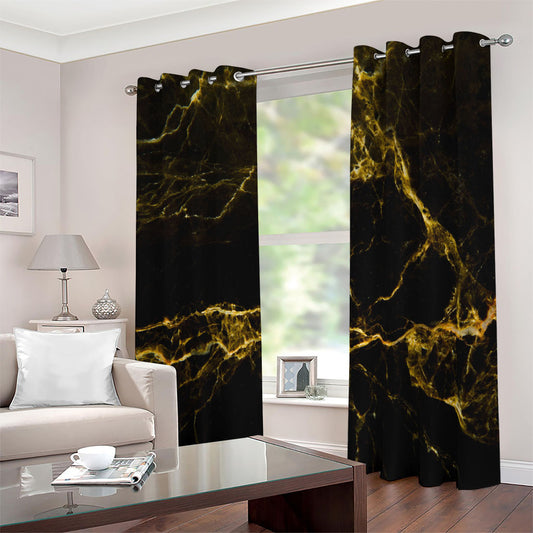 Black Gold Marble Print Blackout Grommet Curtains