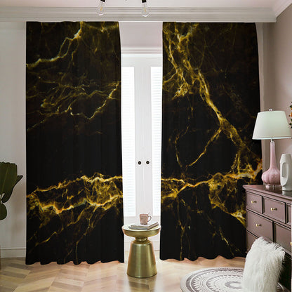 Black Gold Marble Print Blackout Pencil Pleat Curtains