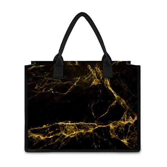 Black Gold Marble Print Canvas Tote Bag