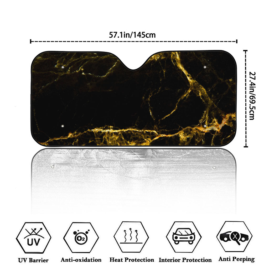 Black Gold Marble Print Car Windshield Sun Shade