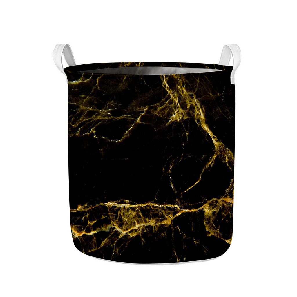 Black Gold Marble Print Collapsible Laundry Basket