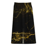 Black Gold Marble Print Cotton Front Slit Maxi Skirt