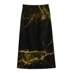Black Gold Marble Print Cotton Front Slit Maxi Skirt