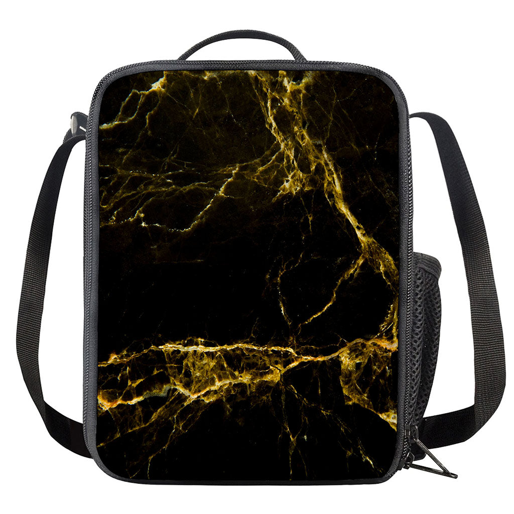 Black Gold Marble Print Crossbody Lunch Bag