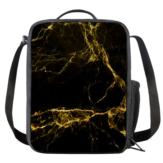Black Gold Marble Print Crossbody Lunch Bag