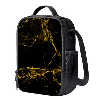 Black Gold Marble Print Crossbody Lunch Bag