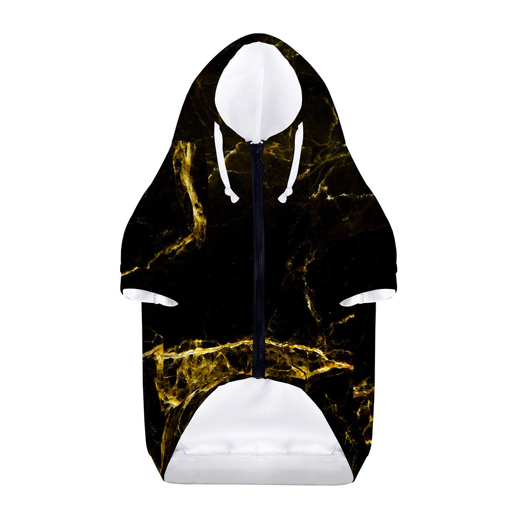 Black Gold Marble Print Dog Zip Up Hoodie