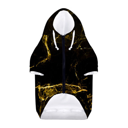Black Gold Marble Print Dog Zip Up Hoodie