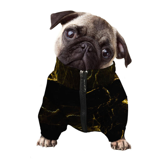 Black Gold Marble Print Dog Zip Up Jacket