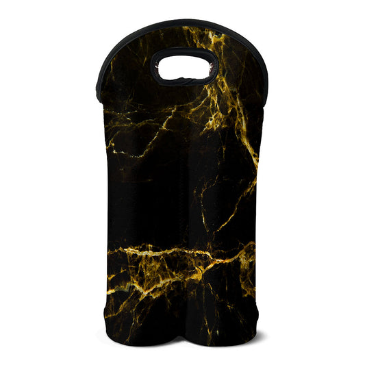 Black Gold Marble Print Double Neoprene Wine Tote
