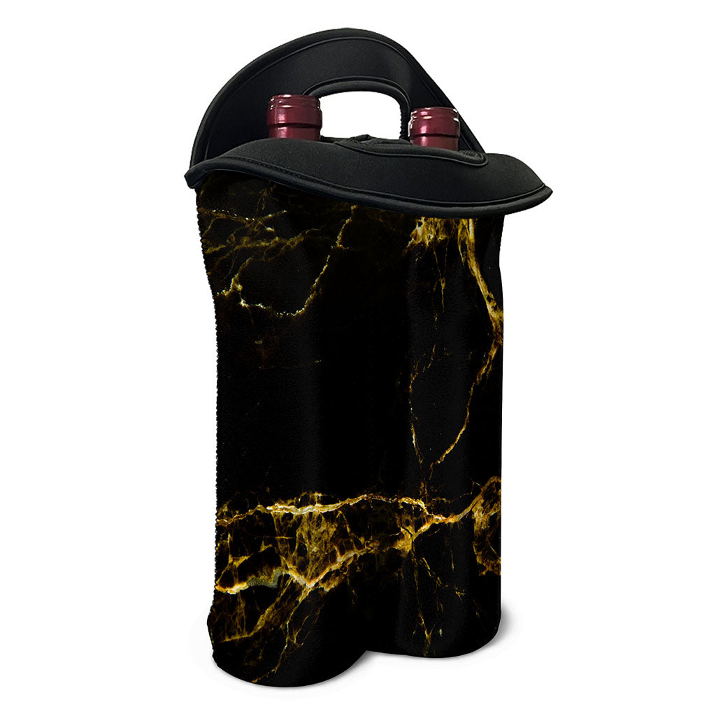 Black Gold Marble Print Double Neoprene Wine Tote