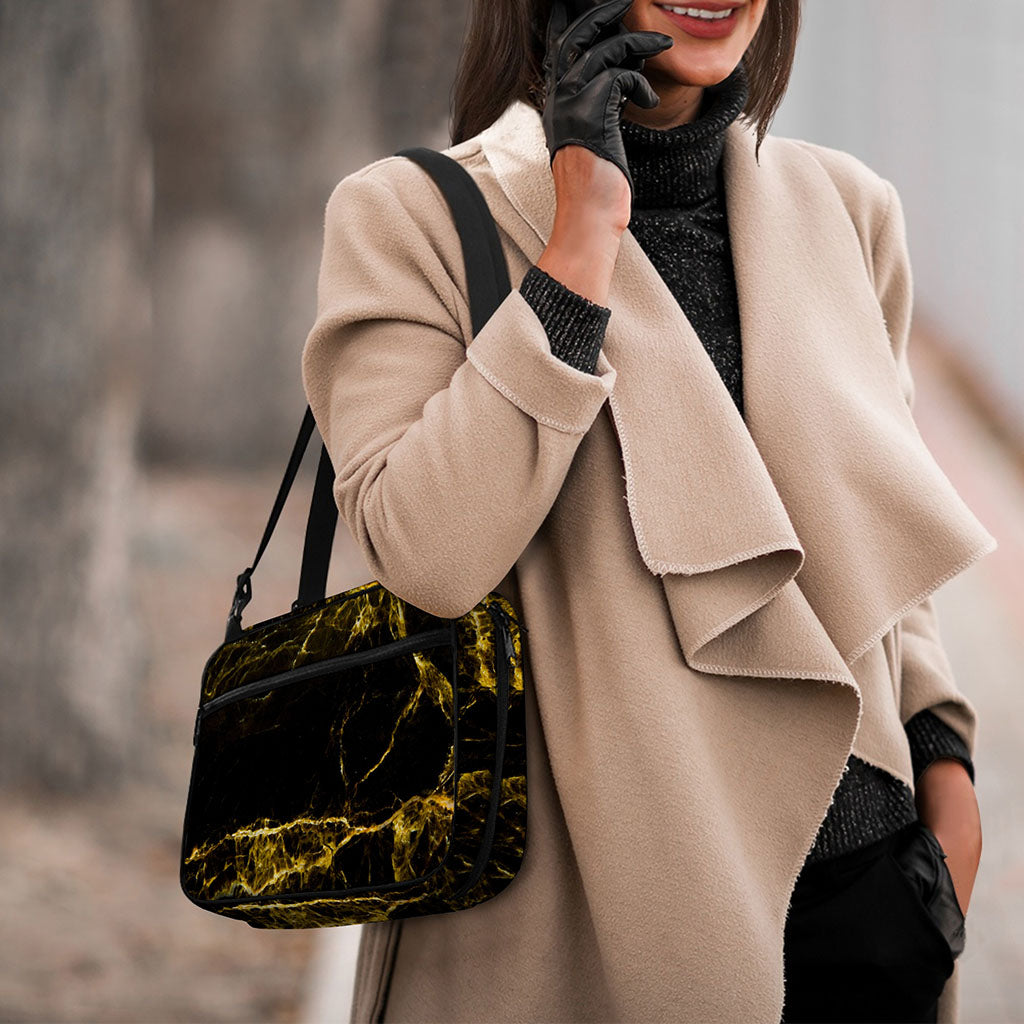 Black Gold Marble Print Double Strap Bible Bag