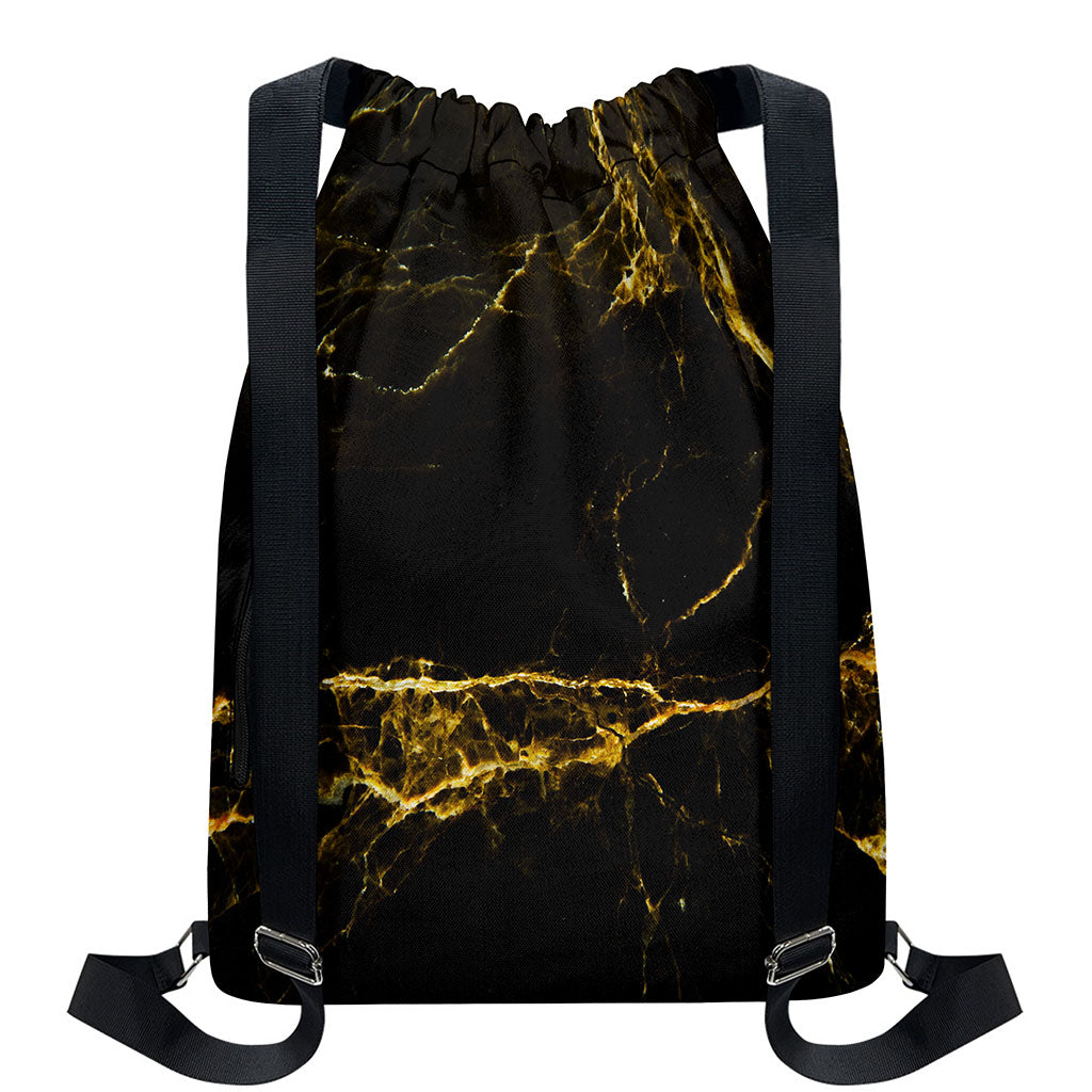 Black Gold Marble Print Drawstring Backpack