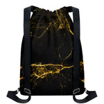 Black Gold Marble Print Drawstring Backpack
