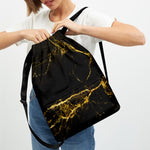 Black Gold Marble Print Drawstring Backpack