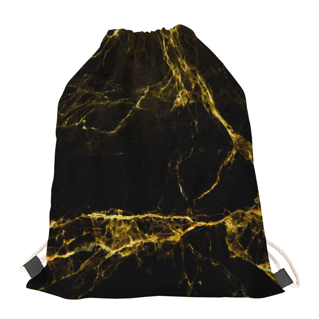 Black Gold Marble Print Drawstring Bag