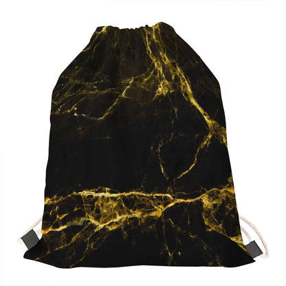Black Gold Marble Print Drawstring Bag
