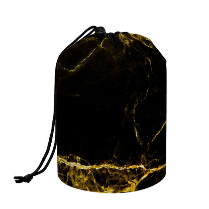 Black Gold Marble Print Drawstring Makeup Bag
