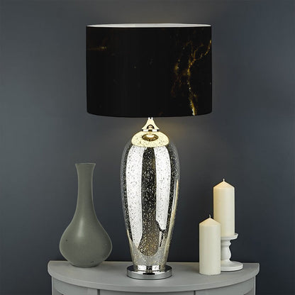 Black Gold Marble Print Drum Lamp Shade