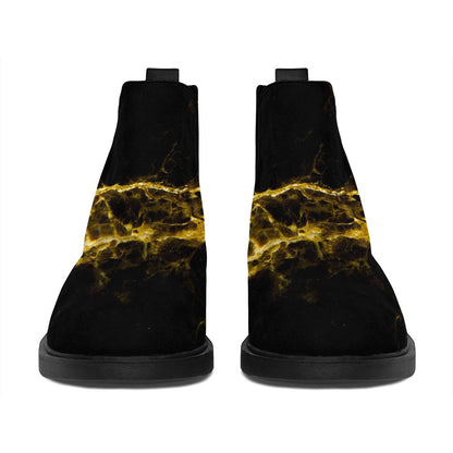 Black Gold Marble Print Flat Ankle Boots
