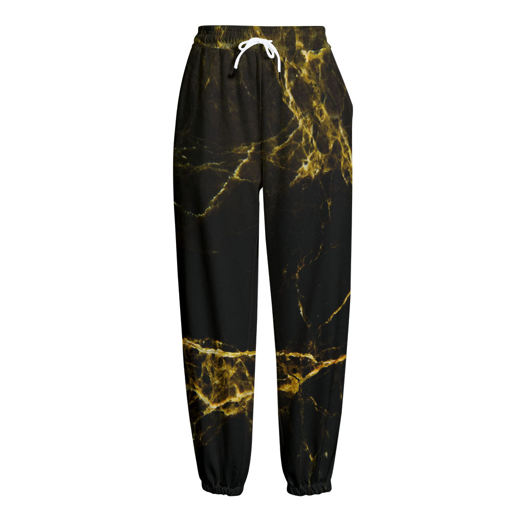 Black Gold Marble Print Fleece Lined Knit Pants