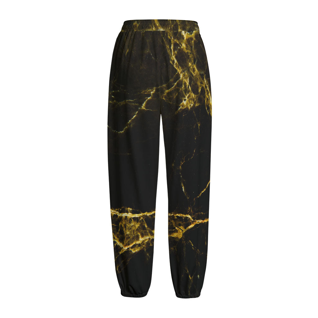 Black Gold Marble Print Fleece Lined Knit Pants