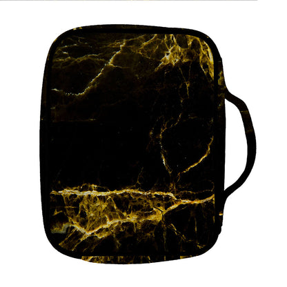 Black Gold Marble Print Front Pocket Bible Bag