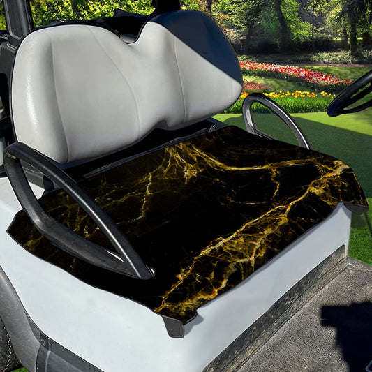 Black Gold Marble Print Golf Cart Seat Cover