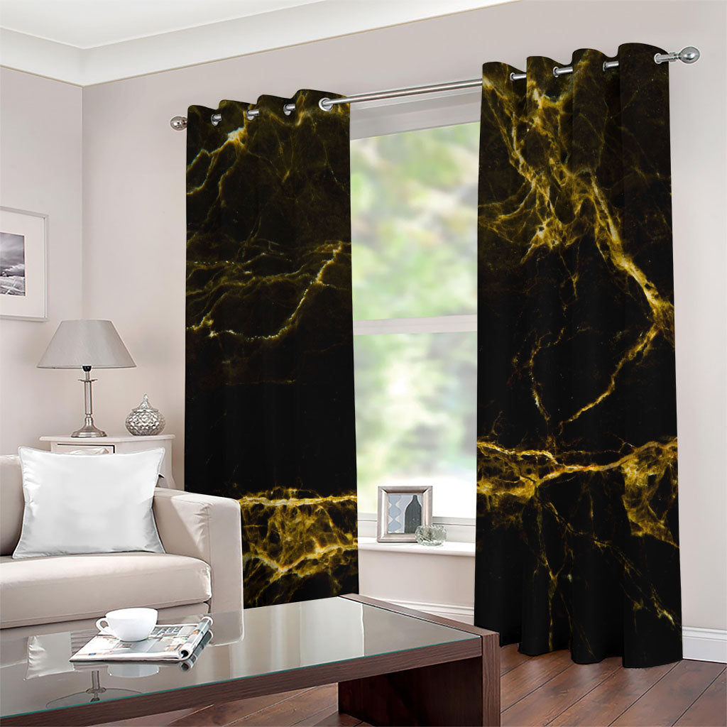 Black Gold Marble Print Grommet Curtains