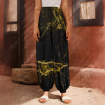 Black Gold Marble Print Harem Pants