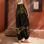 Black Gold Marble Print Harem Pants