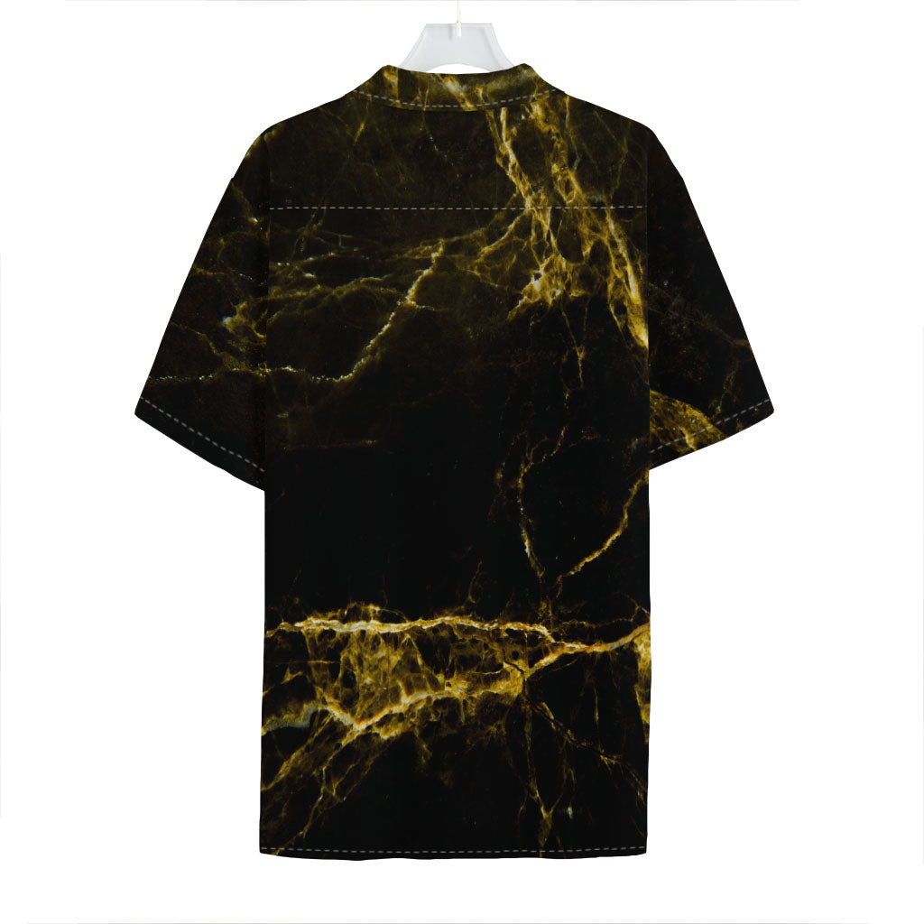 Black Gold Marble Print Hawaiian Shirt