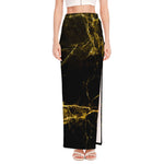 Black Gold Marble Print High Slit Maxi Skirt