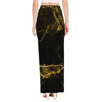 Black Gold Marble Print High Slit Maxi Skirt