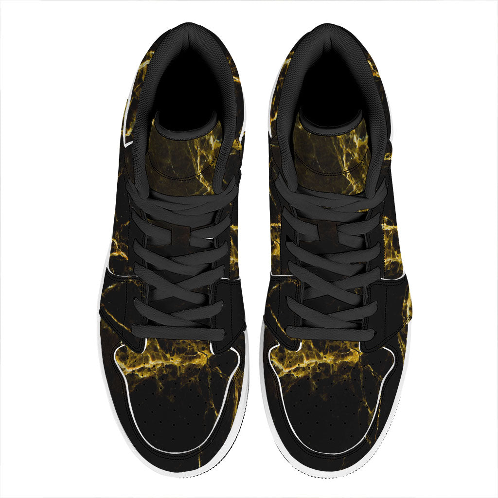 Black Gold Marble Print High Top Leather Sneakers
