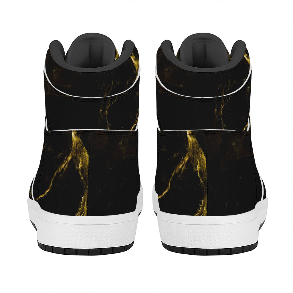 Black Gold Marble Print High Top Leather Sneakers