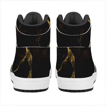 Black Gold Marble Print High Top Leather Sneakers