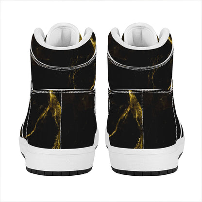 Black Gold Marble Print High Top Leather Sneakers