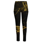Black Gold Marble Print High-Waisted Pocket Leggings